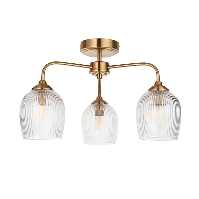 - Ashcroft Ribbed - Brushed Aged Brass 3 Light Semi Flush with Clear Ribbed Glass Endon-120617 - Ashcroft Ribbed - Brushed Aged Brass 3 Light Semi Flush with Clear Ribbed Glass