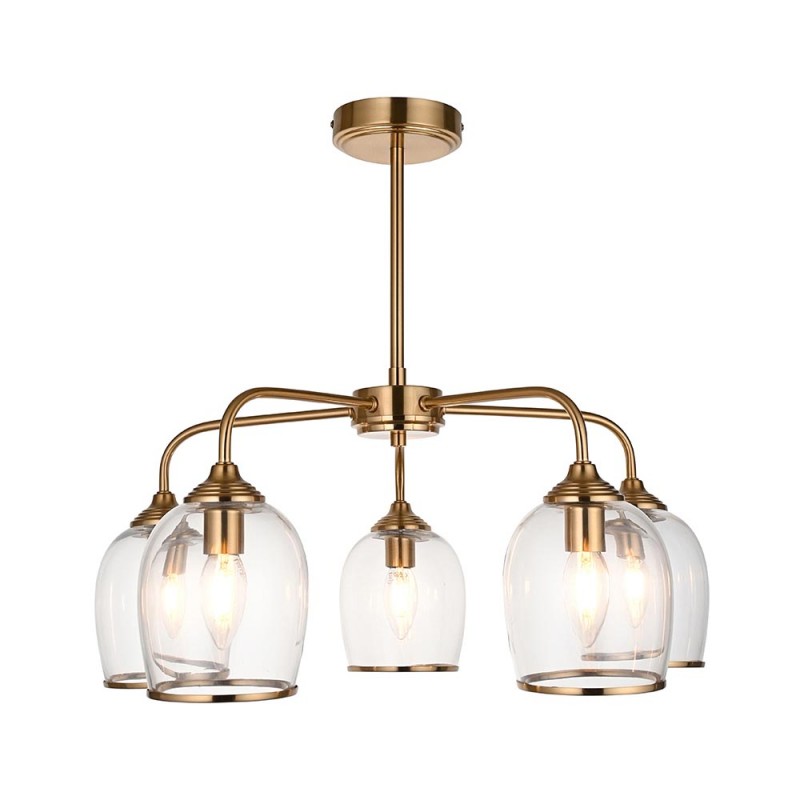 - Ashcroft - Brushed Aged Brass 5 Light Semi Flush with Clear Glass Endon-120618 - Ashcroft - Brushed Aged Brass 5 Light Semi Flush with Clear Glass