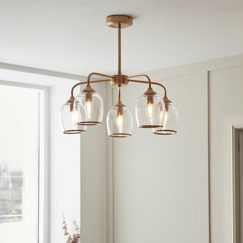 - Ashcroft - Brushed Aged Brass 5 Light Semi Flush with Clear Glass Endon-120618 - Ashcroft - Brushed Aged Brass 5 Light Semi Flush with Clear Glass