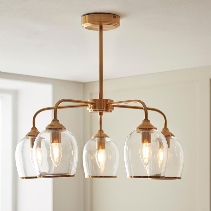- Ashcroft - Brushed Aged Brass 5 Light Semi Flush with Clear Glass Endon-120618 - Ashcroft - Brushed Aged Brass 5 Light Semi Flush with Clear Glass