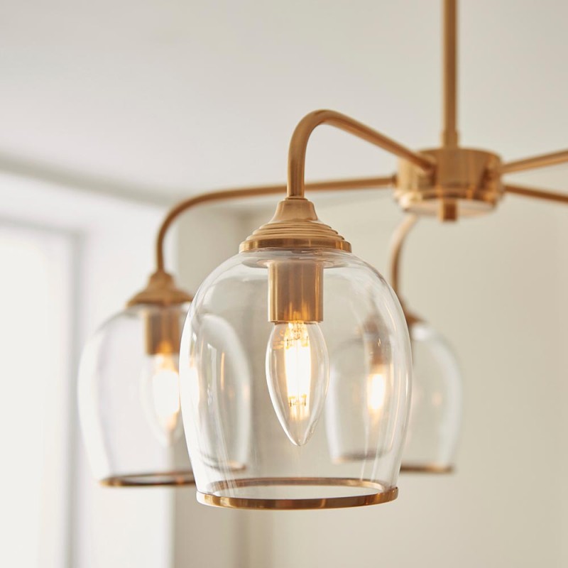 - Ashcroft - Brushed Aged Brass 5 Light Semi Flush with Clear Glass Endon-120618 - Ashcroft - Brushed Aged Brass 5 Light Semi Flush with Clear Glass