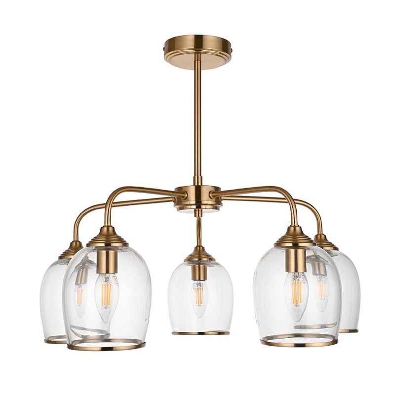 - Ashcroft - Brushed Aged Brass 5 Light Semi Flush with Clear Glass Endon-120618 - Ashcroft - Brushed Aged Brass 5 Light Semi Flush with Clear Glass