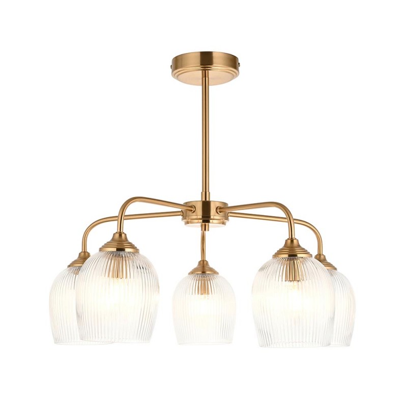 - Ashcroft Ribbed - Brushed Aged Brass 5 Light Semi Flush with Clear Ribbed Glass Endon-120619 - Ashcroft Ribbed - Brushed Aged Brass 5 Light Semi Flush with Clear Ribbed Glass