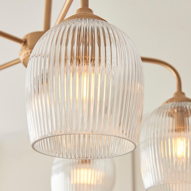 - Ashcroft Ribbed - Brushed Aged Brass 5 Light Semi Flush with Clear Ribbed Glass Endon-120619 - Ashcroft Ribbed - Brushed Aged Brass 5 Light Semi Flush with Clear Ribbed Glass