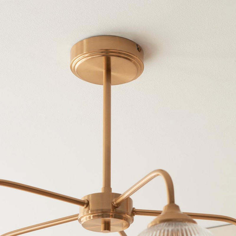 - Ashcroft Ribbed - Brushed Aged Brass 5 Light Semi Flush with Clear Ribbed Glass Endon-120619 - Ashcroft Ribbed - Brushed Aged Brass 5 Light Semi Flush with Clear Ribbed Glass