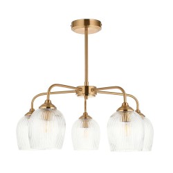 Ashcroft Ribbed - Brushed Aged Brass 5 Light Semi Flush with Clear Ribbed Glass Ashcroft Ribbed - Brushed Aged Brass 5 Light Semi Flush with Clear Ribbed Glass