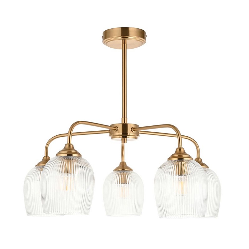 - Ashcroft Ribbed - Brushed Aged Brass 5 Light Semi Flush with Clear Ribbed Glass Endon-120619 - Ashcroft Ribbed - Brushed Aged Brass 5 Light Semi Flush with Clear Ribbed Glass
