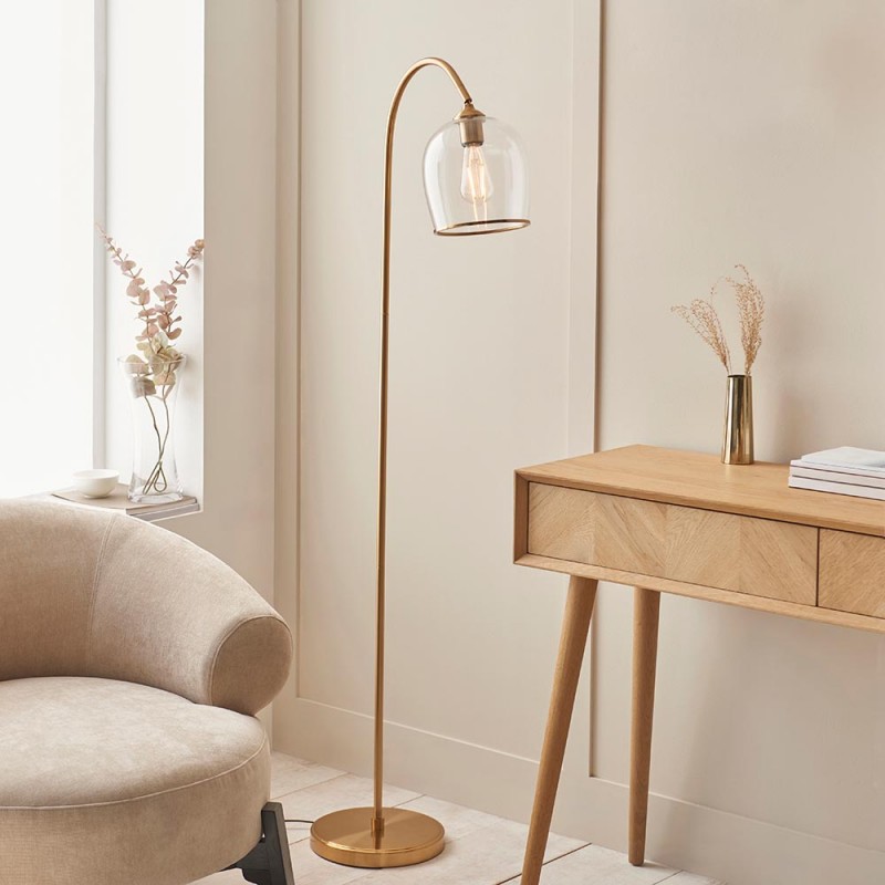 Table & Floor Lamp - Ashcroft - Brushed Aged Brass Floor Lamp with Clear Glass Endon-120620 - Ashcroft - Brushed Aged Brass Floor Lamp with Clear Glass