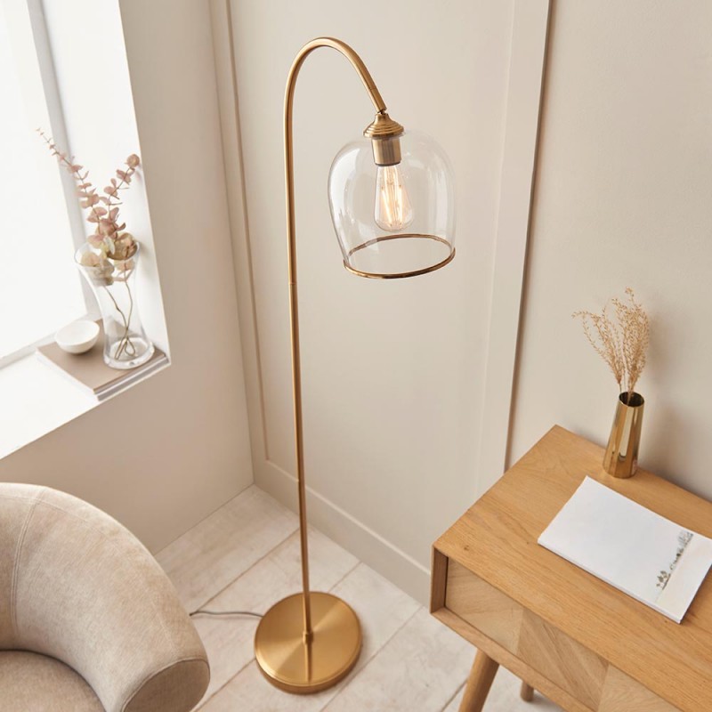 Table & Floor Lamp - Ashcroft - Brushed Aged Brass Floor Lamp with Clear Glass Endon-120620 - Ashcroft - Brushed Aged Brass Floor Lamp with Clear Glass