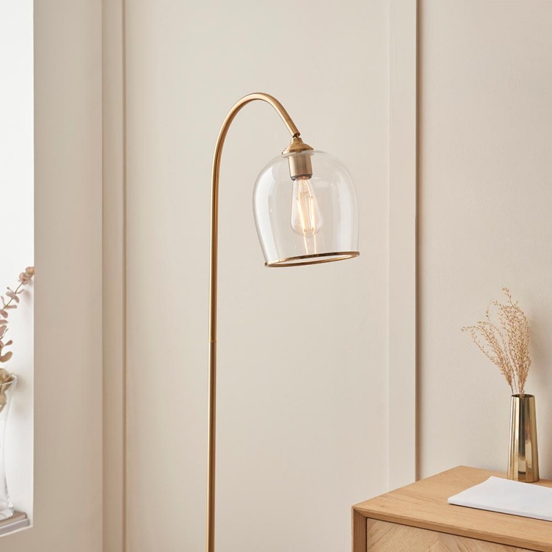 Table & Floor Lamp - Ashcroft - Brushed Aged Brass Floor Lamp with Clear Glass Endon-120620 - Ashcroft - Brushed Aged Brass Floor Lamp with Clear Glass