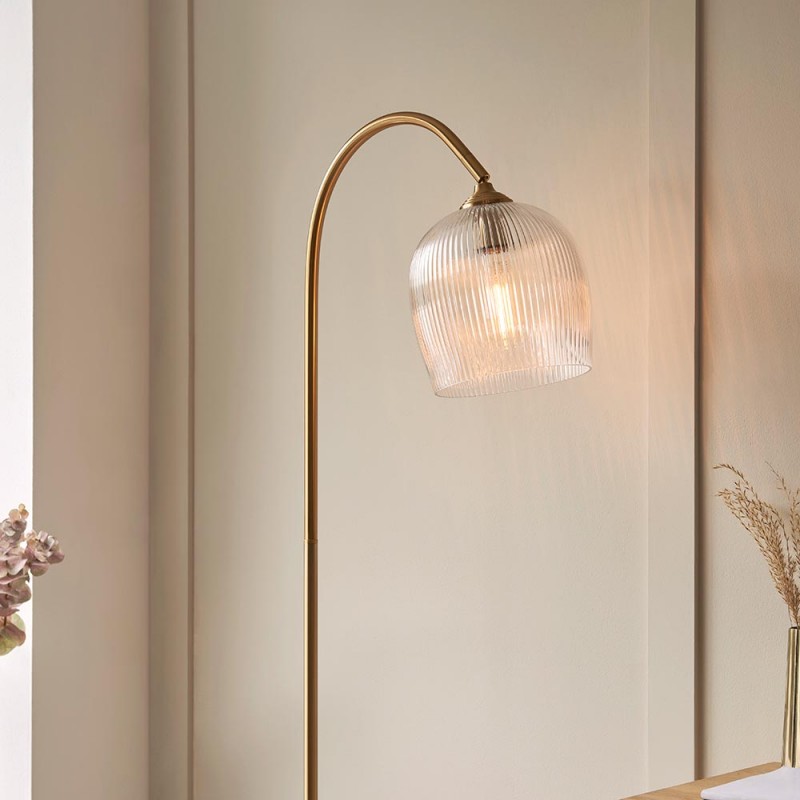 - Ashcroft Ribbed - Brushed Aged Brass Floor Lamp with Clear Ribbed Glass Endon-120621 - Ashcroft Ribbed - Brushed Aged Brass Floor Lamp with Clear Ribbed Glass
