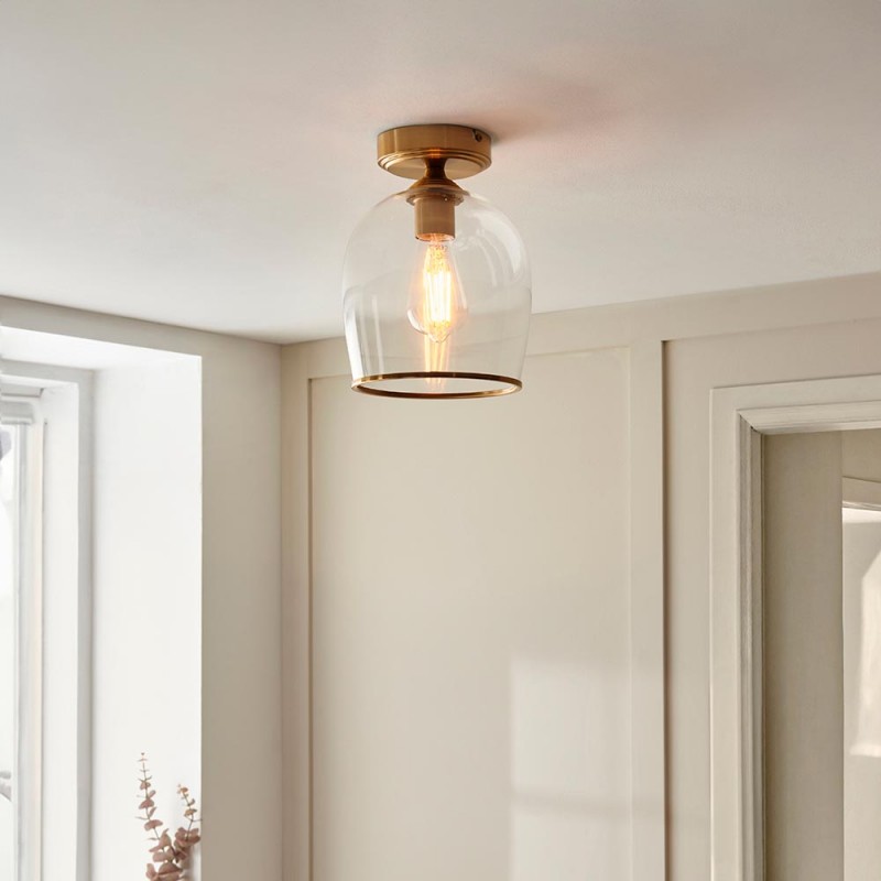 - Ashcroft - Brushed Aged Brass Ceiling Lamp with Clear Glass Endon-120622 - Ashcroft - Brushed Aged Brass Ceiling Lamp with Clear Glass