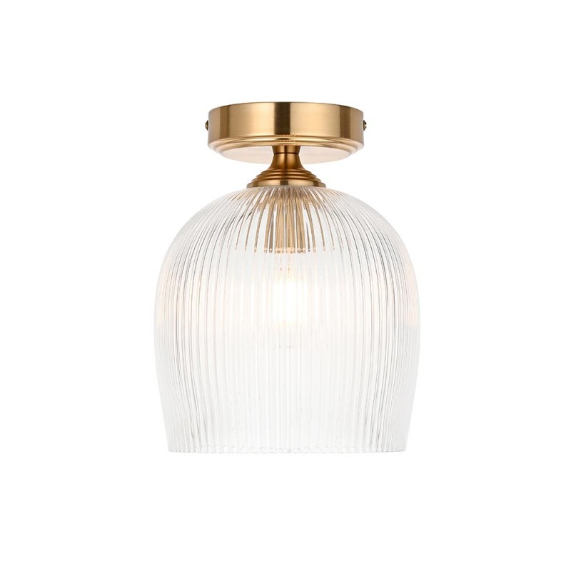 - Ashcroft Ribbed - Brushed Aged Brass Ceiling Lamp with Clear Ribbed Glass Endon-120623 - Ashcroft Ribbed - Brushed Aged Brass Ceiling Lamp with Clear Ribbed Glass
