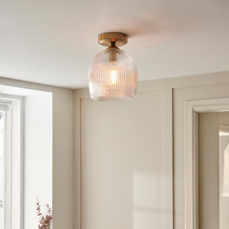 - Ashcroft Ribbed - Brushed Aged Brass Ceiling Lamp with Clear Ribbed Glass Endon-120623 - Ashcroft Ribbed - Brushed Aged Brass Ceiling Lamp with Clear Ribbed Glass