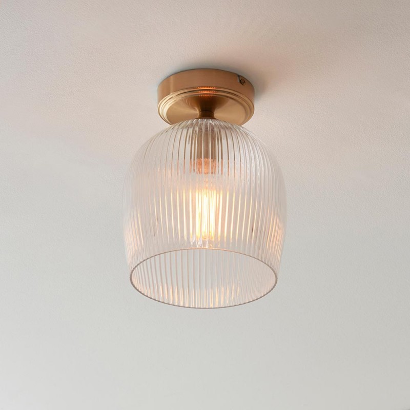 - Ashcroft Ribbed - Brushed Aged Brass Ceiling Lamp with Clear Ribbed Glass Endon-120623 - Ashcroft Ribbed - Brushed Aged Brass Ceiling Lamp with Clear Ribbed Glass