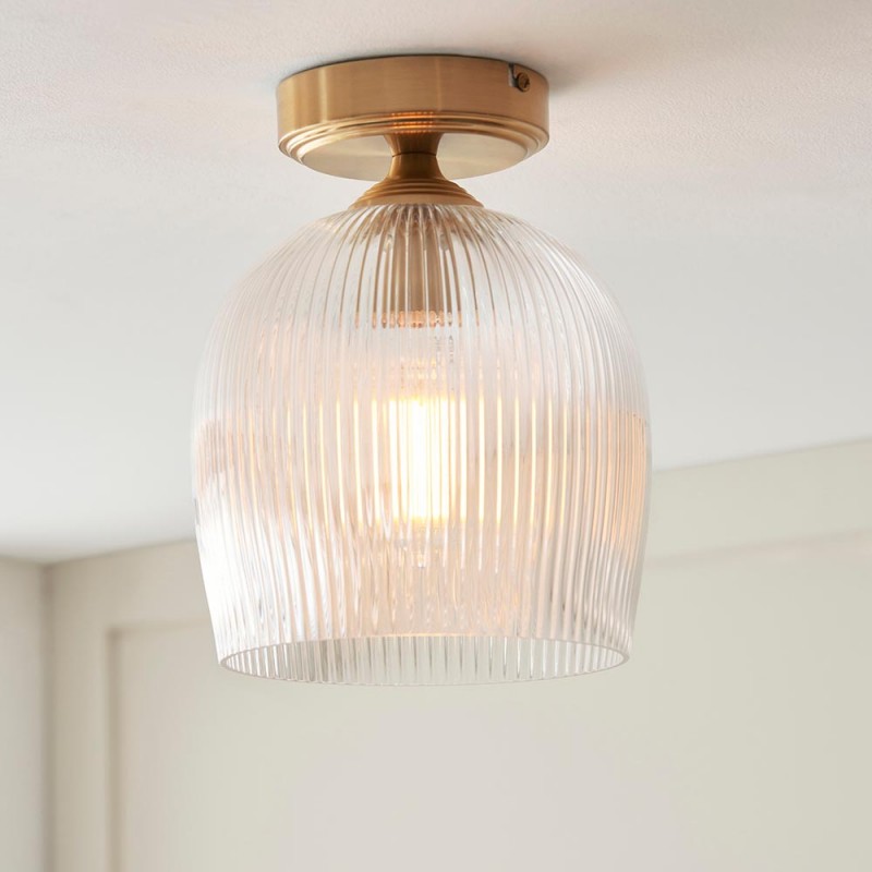 - Ashcroft Ribbed - Brushed Aged Brass Ceiling Lamp with Clear Ribbed Glass Endon-120623 - Ashcroft Ribbed - Brushed Aged Brass Ceiling Lamp with Clear Ribbed Glass
