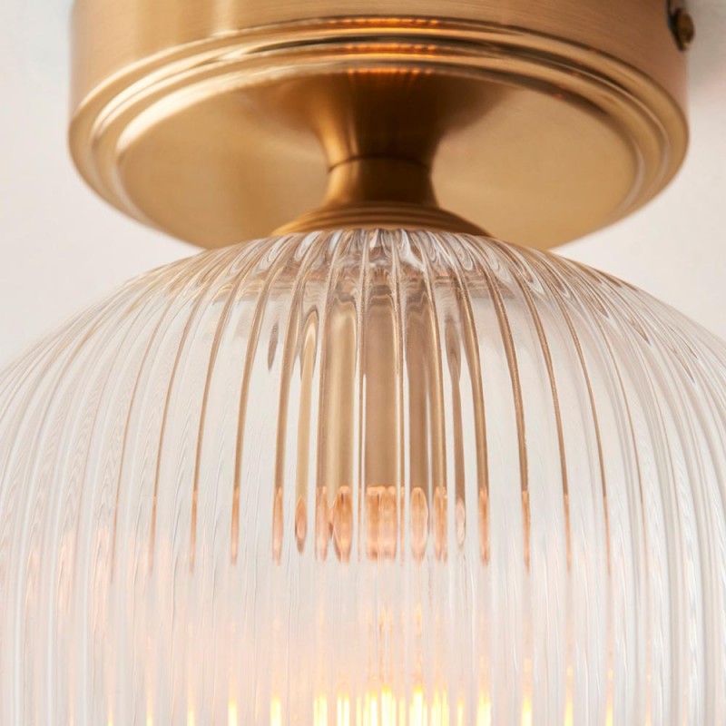 - Ashcroft Ribbed - Brushed Aged Brass Ceiling Lamp with Clear Ribbed Glass Endon-120623 - Ashcroft Ribbed - Brushed Aged Brass Ceiling Lamp with Clear Ribbed Glass