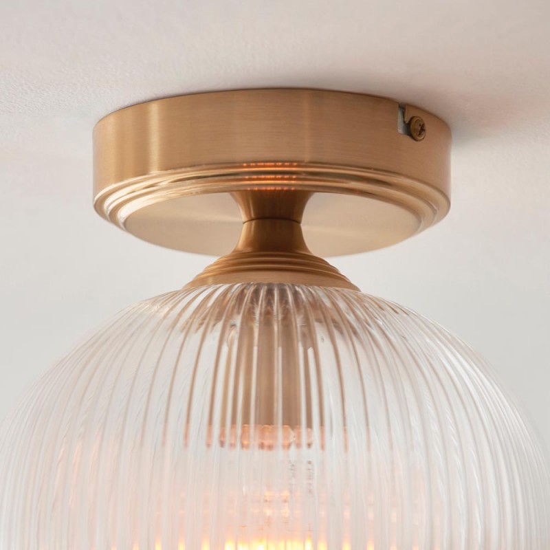 - Ashcroft Ribbed - Brushed Aged Brass Ceiling Lamp with Clear Ribbed Glass Endon-120623 - Ashcroft Ribbed - Brushed Aged Brass Ceiling Lamp with Clear Ribbed Glass