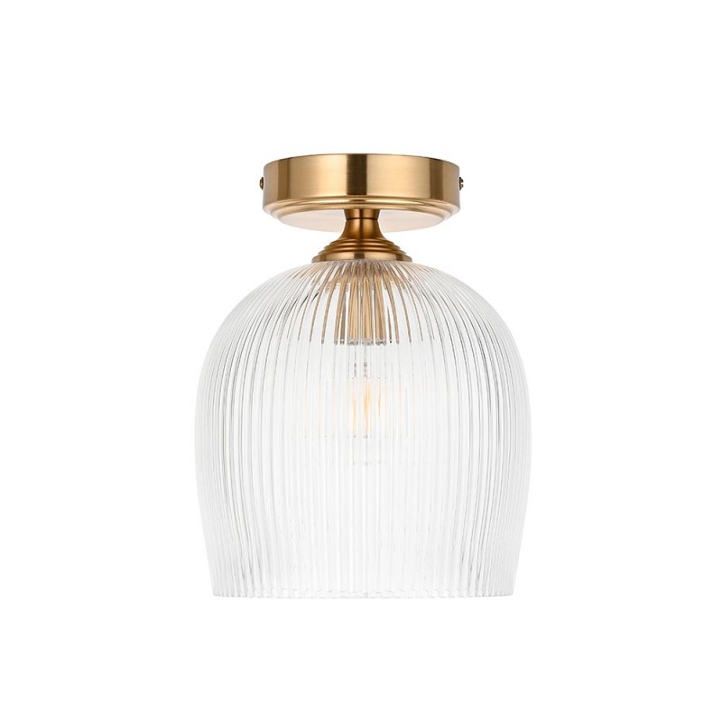 - Ashcroft Ribbed - Brushed Aged Brass Ceiling Lamp with Clear Ribbed Glass Endon-120623 - Ashcroft Ribbed - Brushed Aged Brass Ceiling Lamp with Clear Ribbed Glass