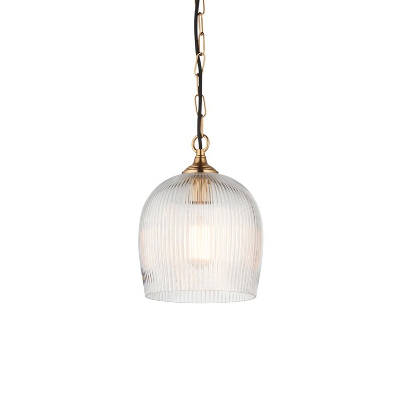 - Ashcroft Ribbed - Brushed Aged Brass Pendant with Clear Ribbed Glass Endon-120625 - Ashcroft Ribbed - Brushed Aged Brass Pendant with Clear Ribbed Glass