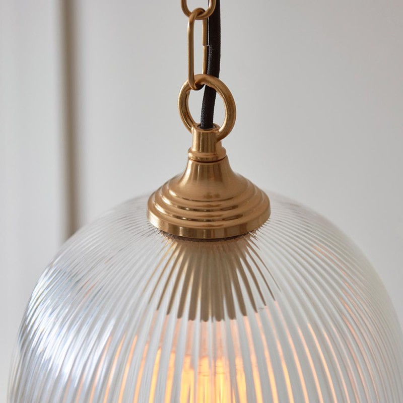 - Ashcroft Ribbed - Brushed Aged Brass Pendant with Clear Ribbed Glass Endon-120625 - Ashcroft Ribbed - Brushed Aged Brass Pendant with Clear Ribbed Glass