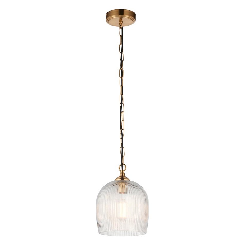 - Ashcroft Ribbed - Brushed Aged Brass Pendant with Clear Ribbed Glass Endon-120625 - Ashcroft Ribbed - Brushed Aged Brass Pendant with Clear Ribbed Glass