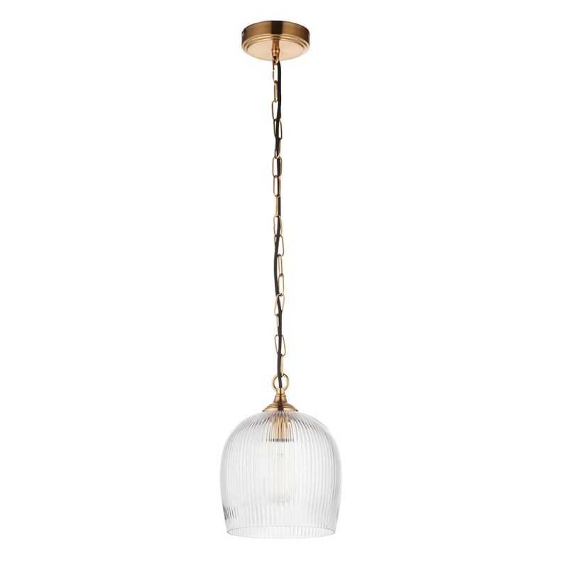 - Ashcroft Ribbed - Brushed Aged Brass Pendant with Clear Ribbed Glass Endon-120625 - Ashcroft Ribbed - Brushed Aged Brass Pendant with Clear Ribbed Glass