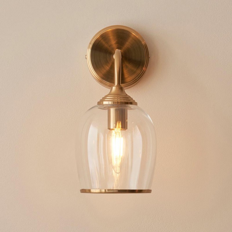 Wall Lights - Ashcroft - Brushed Aged Brass Wall Lamp with Clear Glass Endon-120626 - Ashcroft - Brushed Aged Brass Wall Lamp with Clear Glass