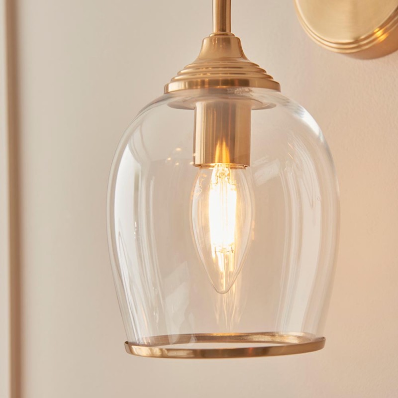 Wall Lights - Ashcroft - Brushed Aged Brass Wall Lamp with Clear Glass Endon-120626 - Ashcroft - Brushed Aged Brass Wall Lamp with Clear Glass