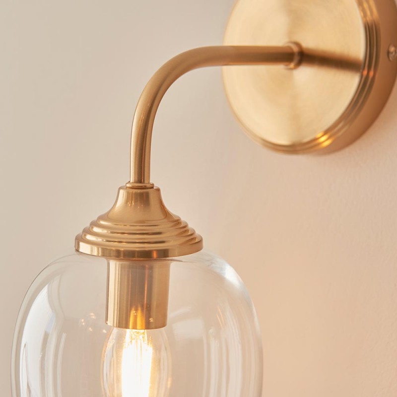 Wall Lights - Ashcroft - Brushed Aged Brass Wall Lamp with Clear Glass Endon-120626 - Ashcroft - Brushed Aged Brass Wall Lamp with Clear Glass