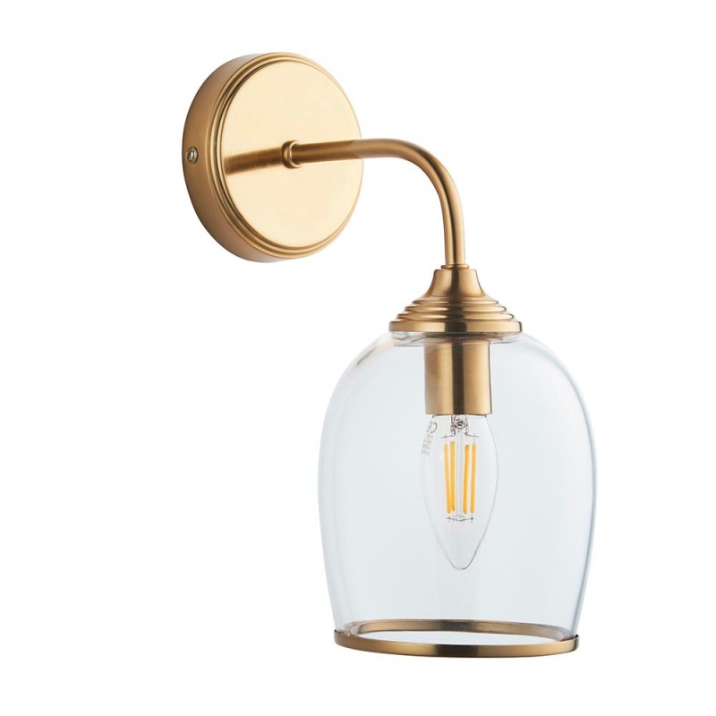Wall Lights - Ashcroft - Brushed Aged Brass Wall Lamp with Clear Glass Endon-120626 - Ashcroft - Brushed Aged Brass Wall Lamp with Clear Glass