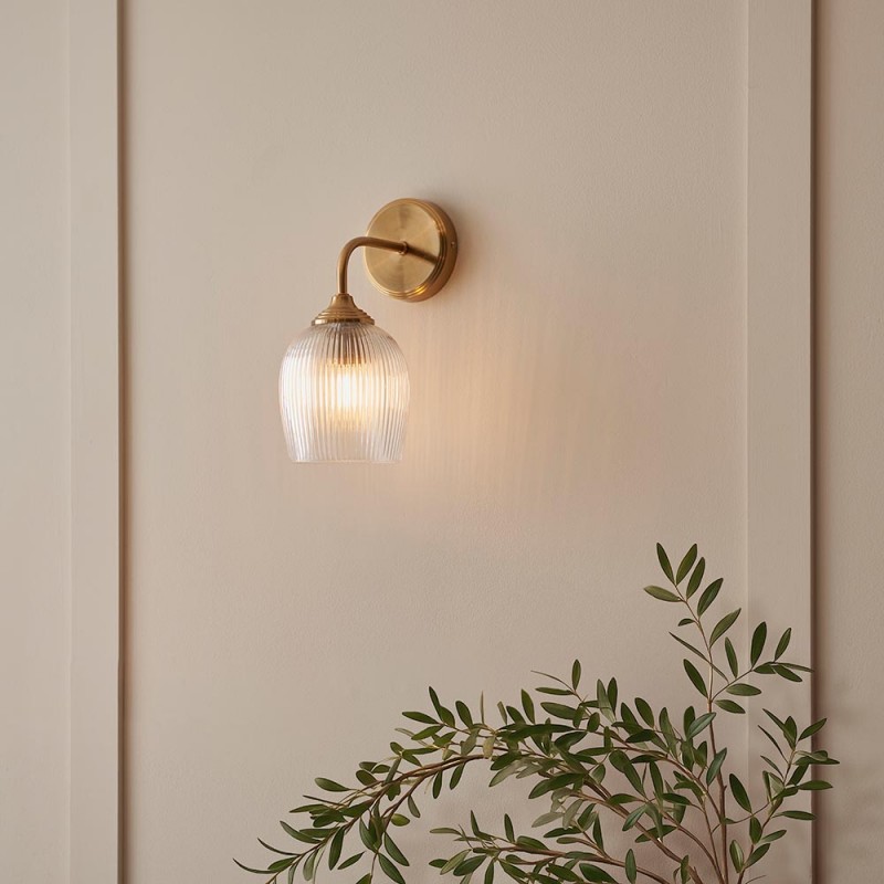 - Ashcroft Ribbed - Brushed Aged Brass Wall Lamp with Clear Ribbed Glass Endon-120627 - Ashcroft Ribbed - Brushed Aged Brass Wall Lamp with Clear Ribbed Glass