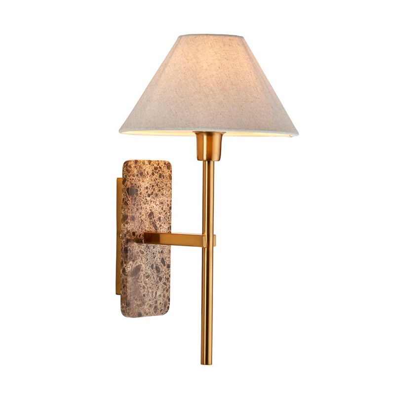 - Faro - Brown Marble & Vintage Brass Wall Lamp with Natural Linen Endon-120636 - Faro - Brown Marble & Vintage Brass Wall Lamp with Natural Linen