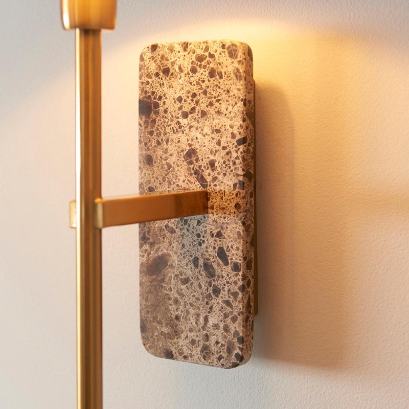 - Faro - Brown Marble & Vintage Brass Wall Lamp with Natural Linen Endon-120636 - Faro - Brown Marble & Vintage Brass Wall Lamp with Natural Linen