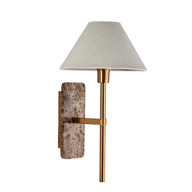 - Faro - Brown Marble & Vintage Brass Wall Lamp with Natural Linen Endon-120636 - Faro - Brown Marble & Vintage Brass Wall Lamp with Natural Linen