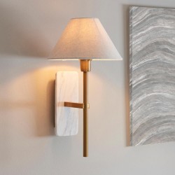 Faro - White Marble & Vintage Brass Wall Lamp with Natural Linen Faro - White Marble & Vintage Brass Wall Lamp with Natural Linen