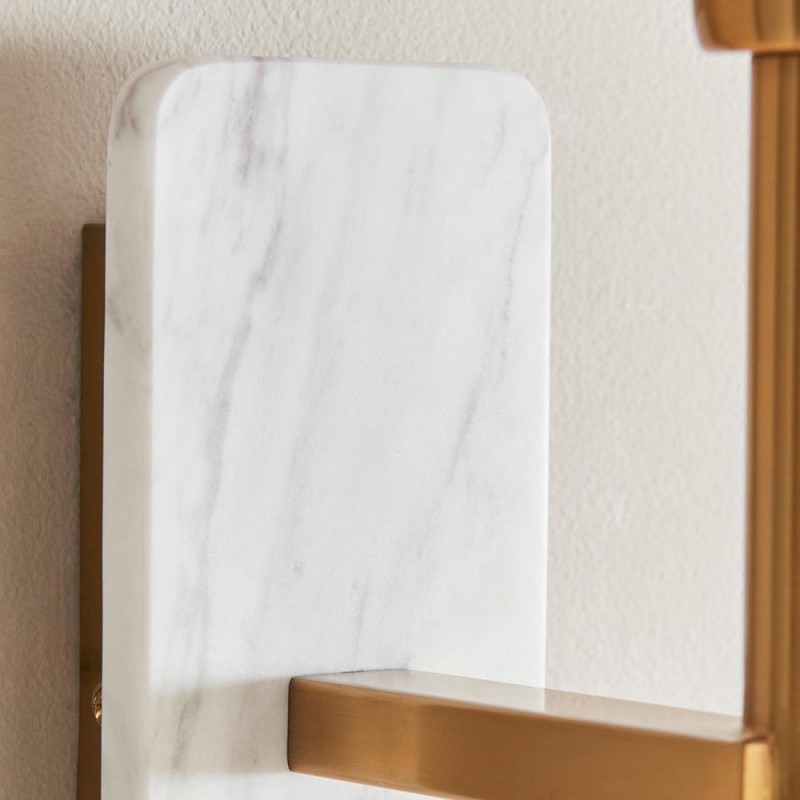 Wall Lights - Faro - White Marble & Vintage Brass Wall Lamp with Natural Linen Endon-120638 - Faro - White Marble & Vintage Brass Wall Lamp with Natural Linen