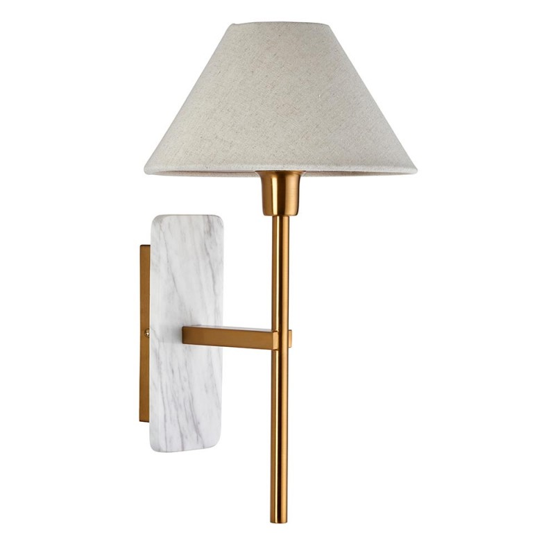 Wall Lights - Faro - White Marble & Vintage Brass Wall Lamp with Natural Linen Endon-120638 - Faro - White Marble & Vintage Brass Wall Lamp with Natural Linen