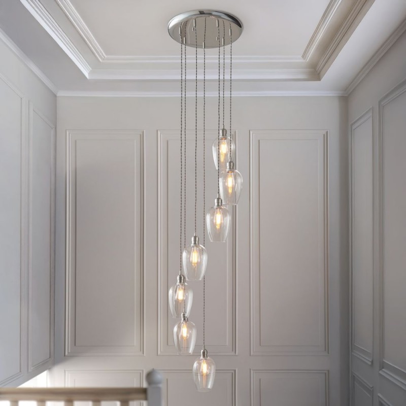 - Marinella - Bright Nickel 7 Light Cluster Pendant with Clear Glass Ambience-120642 - Marinella - Bright Nickel 7 Light Cluster Pendant with Clear Glass