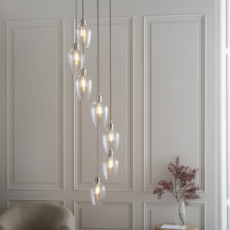 - Marinella - Bright Nickel 7 Light Cluster Pendant with Clear Glass Ambience-120642 - Marinella - Bright Nickel 7 Light Cluster Pendant with Clear Glass