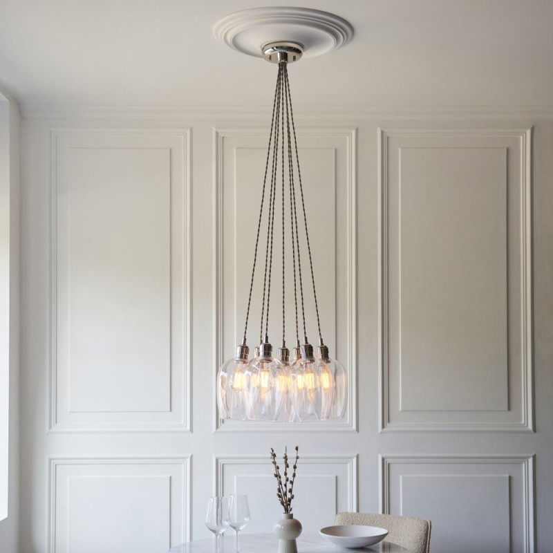 - Marinella - Bright Nickel 7 Light Cluster Pendant with Clear Glass Ambience-120643 - Marinella - Bright Nickel 7 Light Cluster Pendant with Clear Glass