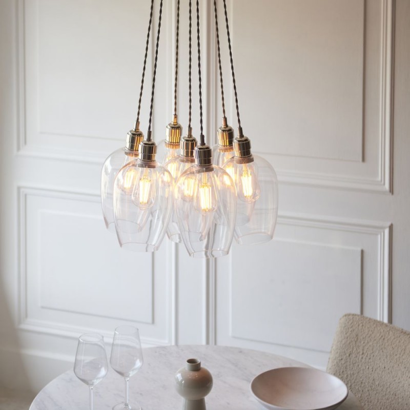 - Marinella - Bright Nickel 7 Light Cluster Pendant with Clear Glass Ambience-120643 - Marinella - Bright Nickel 7 Light Cluster Pendant with Clear Glass