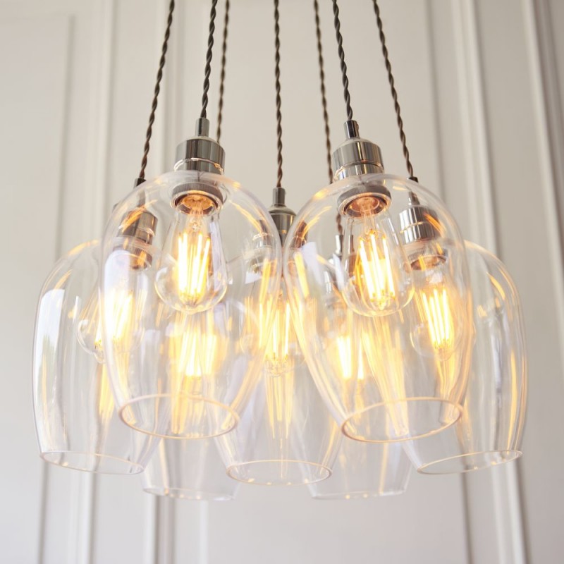 - Marinella - Bright Nickel 7 Light Cluster Pendant with Clear Glass Ambience-120643 - Marinella - Bright Nickel 7 Light Cluster Pendant with Clear Glass