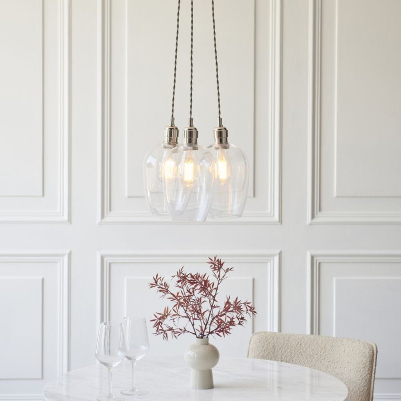Ceiling Lights - Marinella - Bright Nickel 3 Light Cluster Pendant with Clear Glass Ambience-120644 - Marinella - Bright Nickel 3 Light Cluster Pendant with Clear Glass