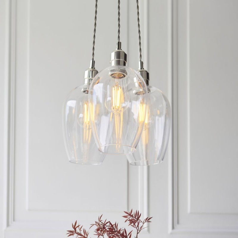 Ceiling Lights - Marinella - Bright Nickel 3 Light Cluster Pendant with Clear Glass Ambience-120644 - Marinella - Bright Nickel 3 Light Cluster Pendant with Clear Glass