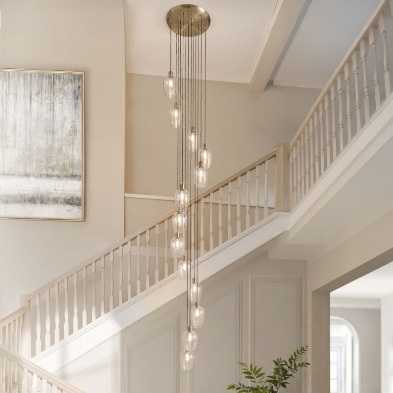 - Marinella - Antique Brass 13 Light Cluster Pendant with Clear Glass Ambience-120645 - Marinella - Antique Brass 13 Light Cluster Pendant with Clear Glass