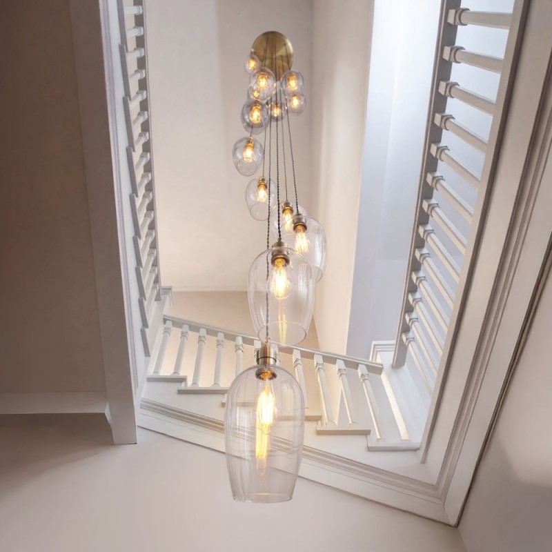 - Marinella - Antique Brass 13 Light Cluster Pendant with Clear Glass Ambience-120645 - Marinella - Antique Brass 13 Light Cluster Pendant with Clear Glass