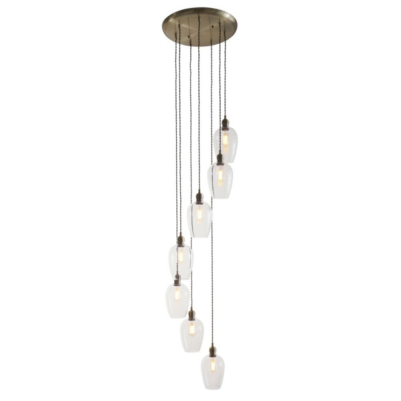 - Marinella - Antique Brass 7 Light Cluster Pendant with Clear Glass Ambience-120646 - Marinella - Antique Brass 7 Light Cluster Pendant with Clear Glass