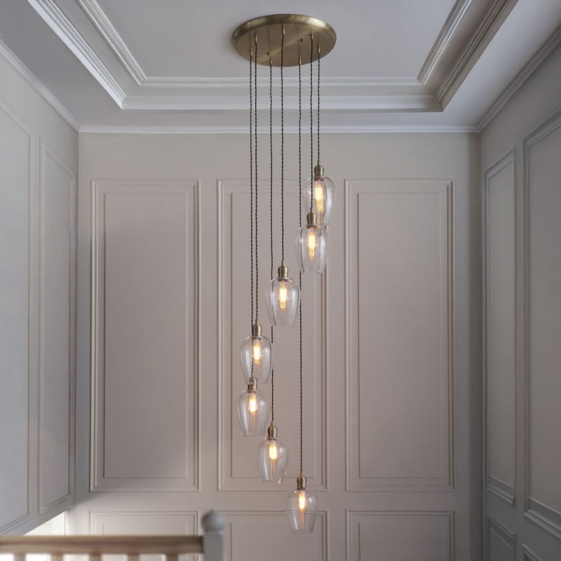 - Marinella - Antique Brass 7 Light Cluster Pendant with Clear Glass Ambience-120646 - Marinella - Antique Brass 7 Light Cluster Pendant with Clear Glass