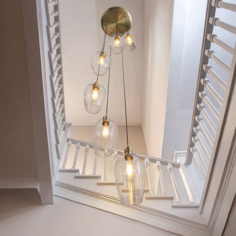 - Marinella - Antique Brass 7 Light Cluster Pendant with Clear Glass Ambience-120646 - Marinella - Antique Brass 7 Light Cluster Pendant with Clear Glass